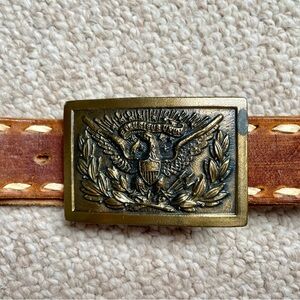 Vintage Military Officers Brass Buckle Leather Belt